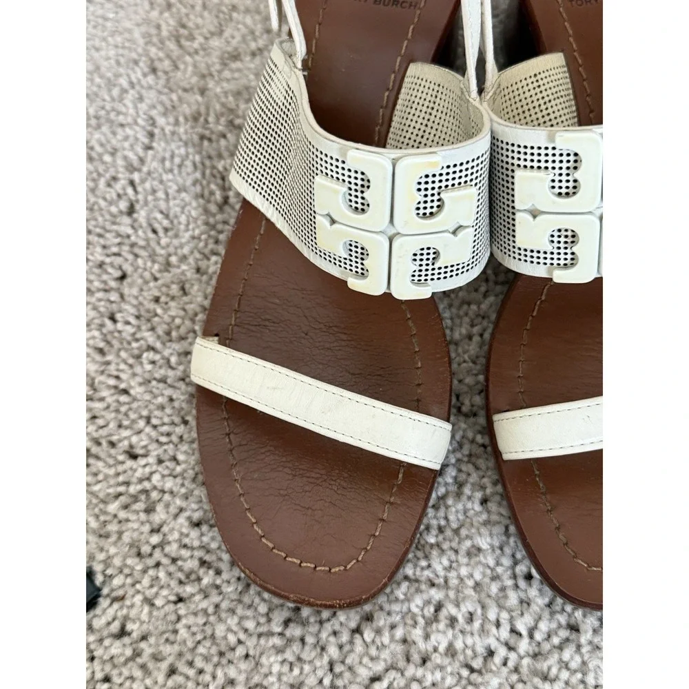 Tory Burch Perforated Laser Cut Lowell 2 White Ivory Sandals Size 8